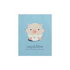 Greeting Card with 'Congratulations! This Little Piggy Came Home!' Recycled Paper. Handmade. Fair Trade