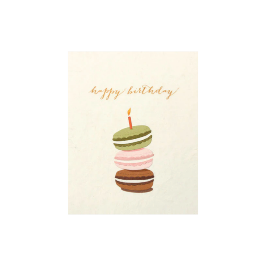 Greeting Card with 'Happy Birthday!' and Macaron cookies. Recycled Paper. Handmade. Fair Trade