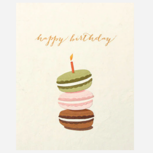 Greeting Card with 'Happy Birthday!' and Macaron cookies. Recycled Paper. Handmade. Fair Trade
