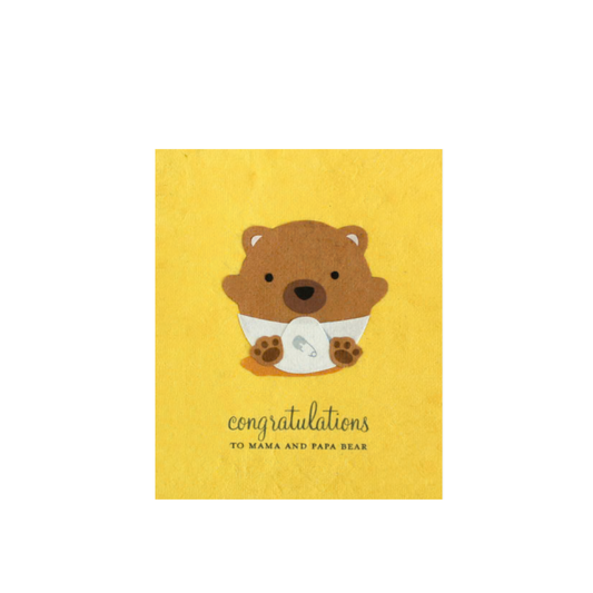 Greeting Card with 'Congratulations to Mama and Papa Bear' Recycled Paper. Handmade.