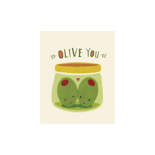 Greeting Card with 'Olive you!' Recycled Paper. Fair Trade. Handmade.