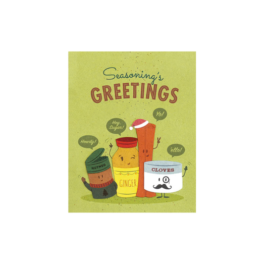 Greeting Card with 'Seasoning's Greetings!' Recycled Paper. Handmade. Fair Trade