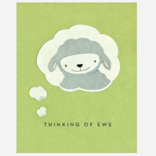 Greeting Card with 'Thinking of Ewe!' Recycled Paper. Handmade. Fair Trade