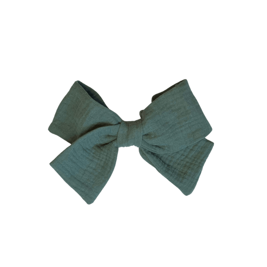 Lagoon blue hair bow barette in double cotton gauze.
