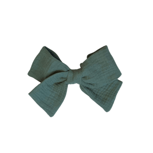 Lagoon blue hair bow barette in double cotton gauze.