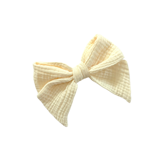 Hair Bows in Ivory Double Cotton Gauze