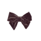 Plum velvet hair bow barette on white background