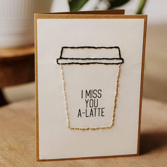 Greeting Cards with "I Miss You A-Latte." Handmade. Set of 4. Fair Trade.