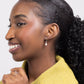 Woman wearing leverback Leeda Freshwater Pearl Drop Earring in Sterling Silver. Classic. Minimalist.