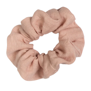 A handmade rose linen scrunchie, soft and stretchy, displayed against a white background.