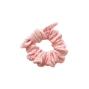 Pink double cotton gauze scruchie with tie on white background