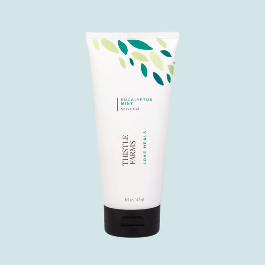 Thistle Farms Rest shave gel with mint and eucalyptus.