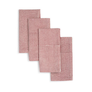 Set of red and white striped cloth napkins on a white background