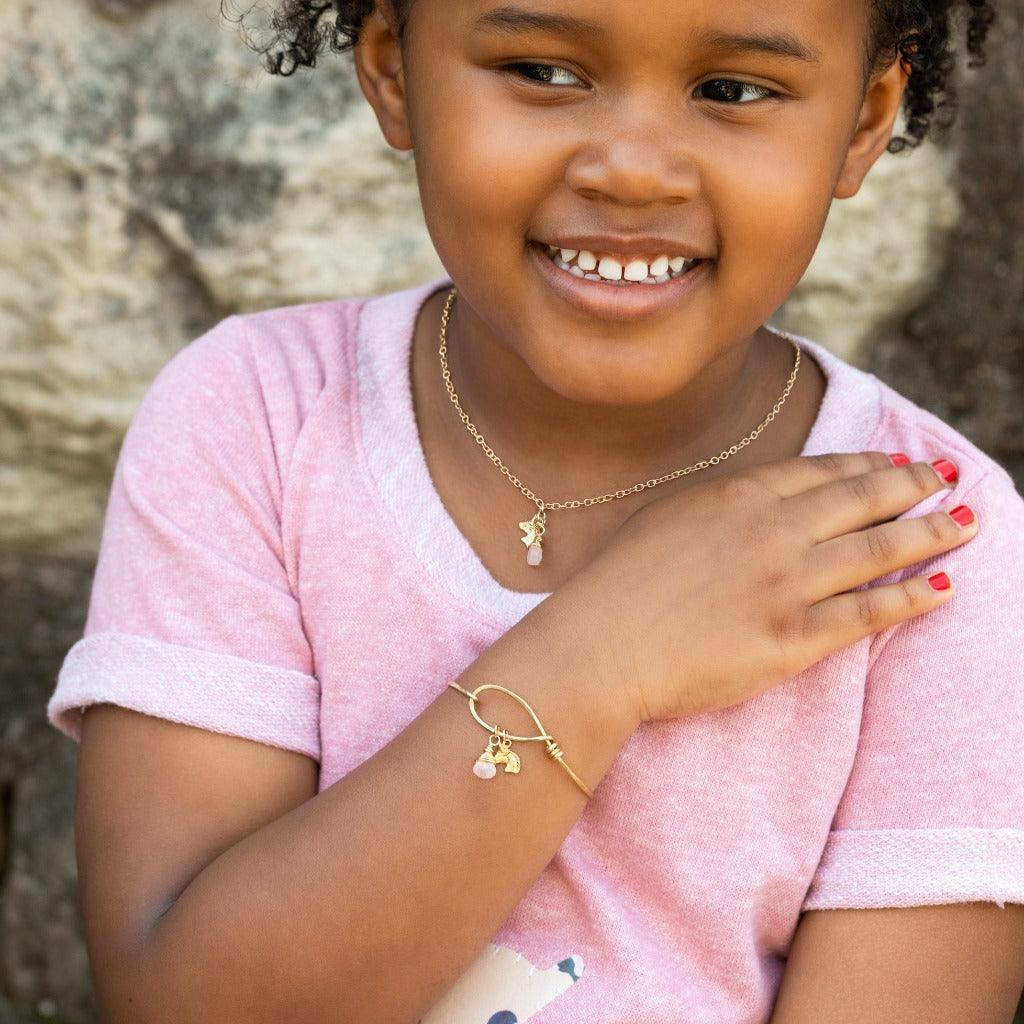 Unicorns and Roses Hammered Brass Bracelet for Children – Forai