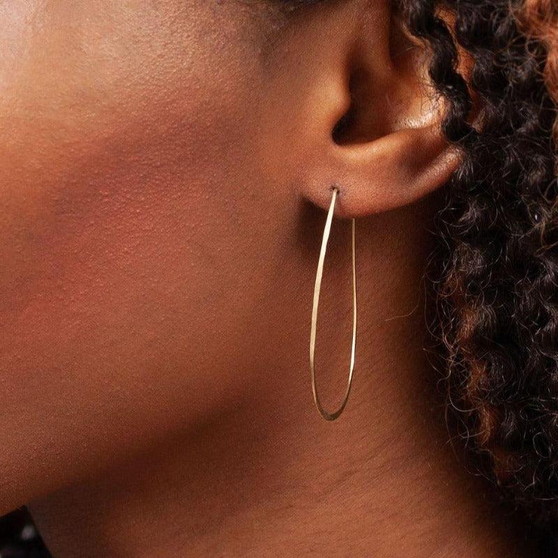 Close-up of Azmera Hammered Hoop Earrings in 14k Gold Filled